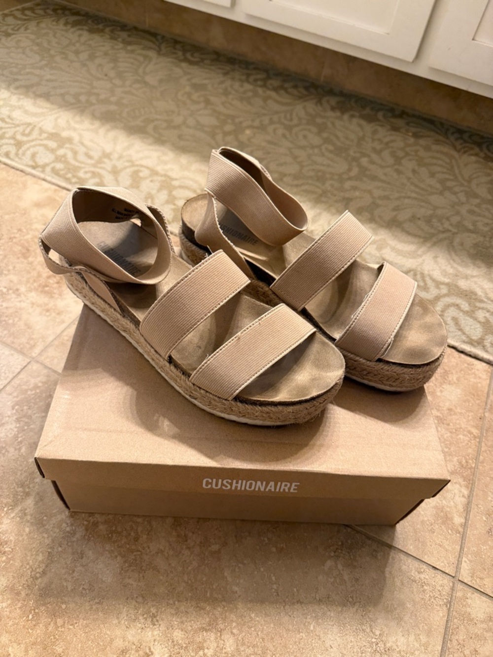 Cushionaire Beige Elastic-Strap Espadrille Platform Sandals